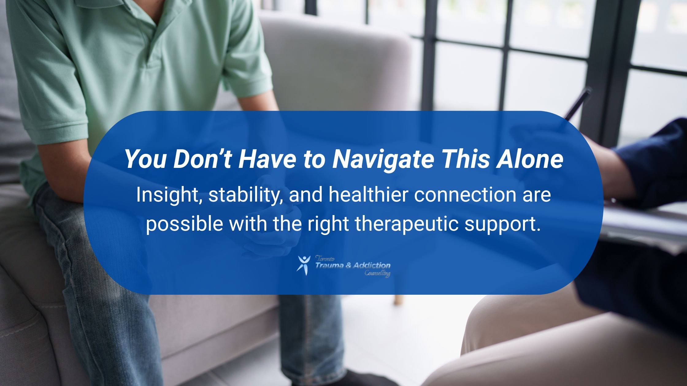 A person seated in a counselling session with a therapist, representing professional therapeutic support, emotional stability, and guidance through personal challenges.